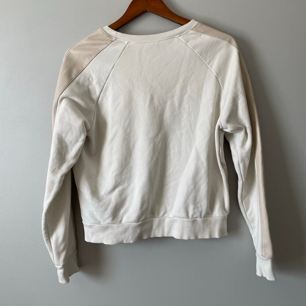 Evereve Lora Faux Leather Trim Pullover Sweatshirt Long Sleeve Cream Tan sz M - Picture 3 of 14